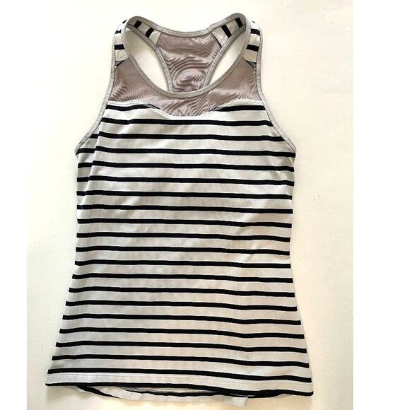 Athleta Hyper Stripe Sports Performance Bra Tank Top Off White & Navy Size XS - Picture 8 of 9